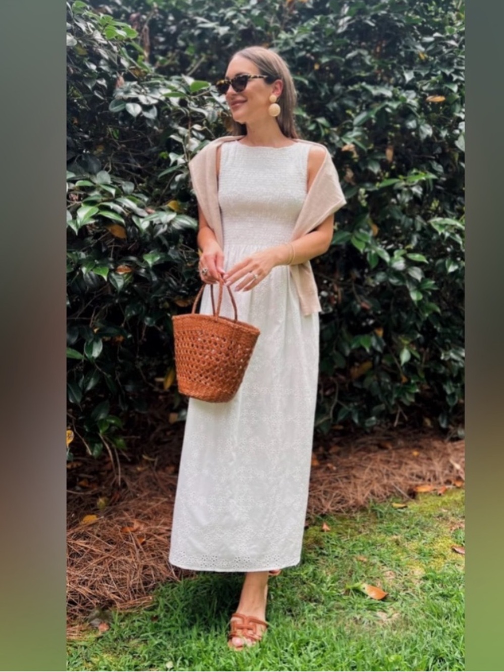 Hill House 'Cosima' Eyelet Nap Dress White Midi Size Size XXS